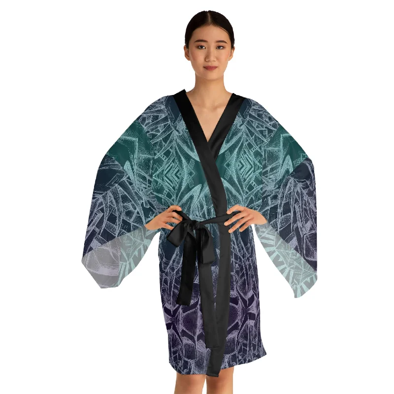 Inverted Sketch Midnight Blue Long Sleeve Kimono Robe (AOP)