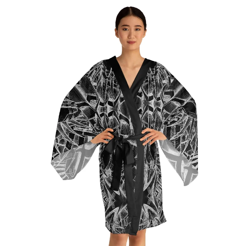 Inverted Sketch Monochrome Long Sleeve Kimono Robe (AOP)