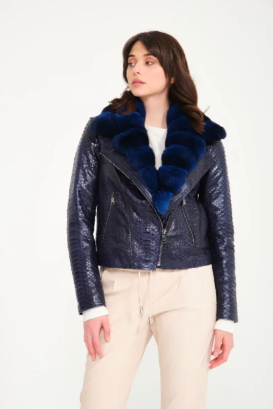 Navy Python Leather Jacket