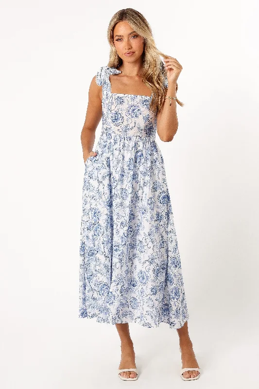 Janie Midi Dress - Blue Floral