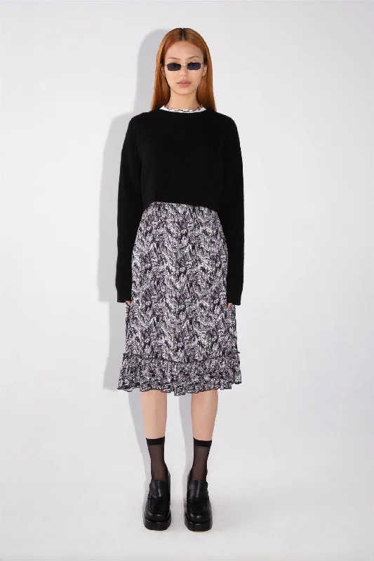 RUFFLED KNEE LENGTH SKIRT