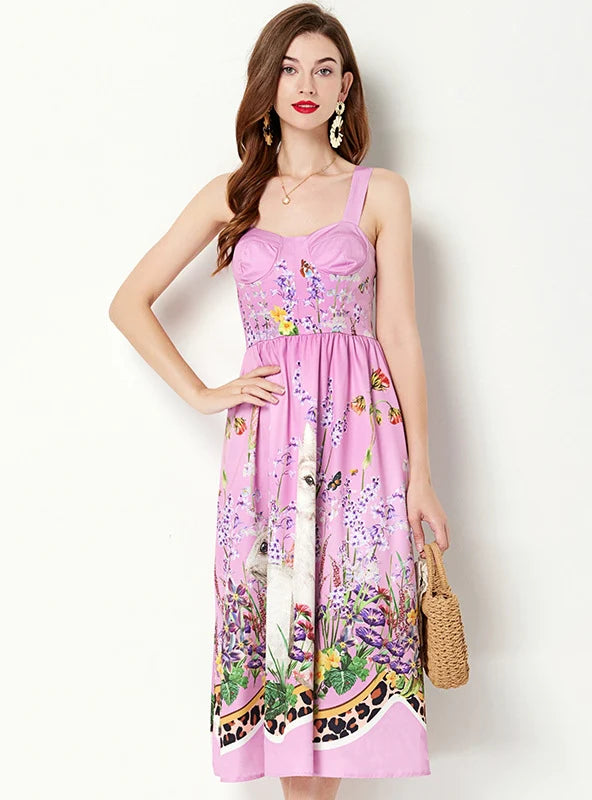 PRINTED SLEEVELESS VIOLET DRESS