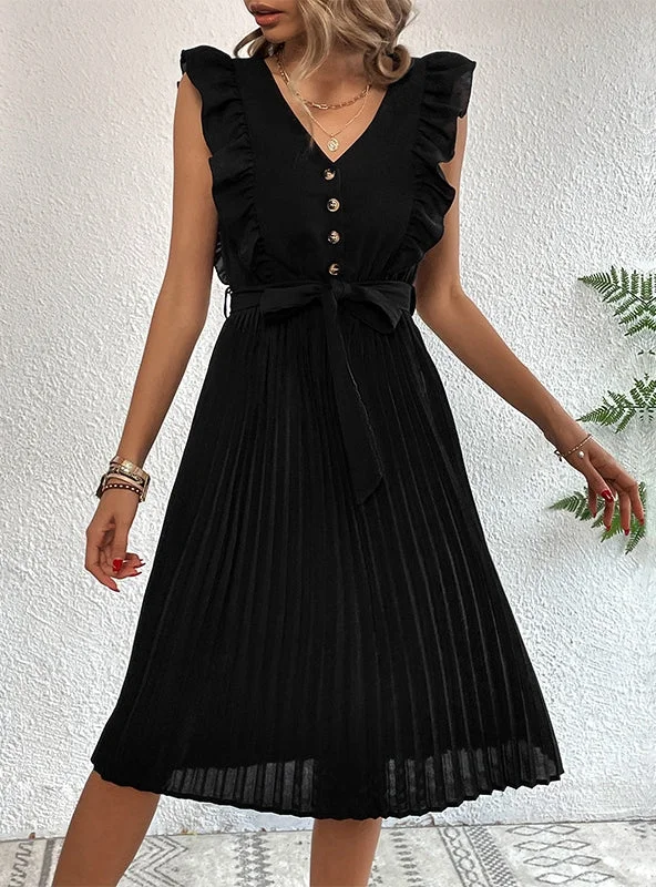 SUMMER PLEATED SLEEVELESS FLOUNCES DRESS