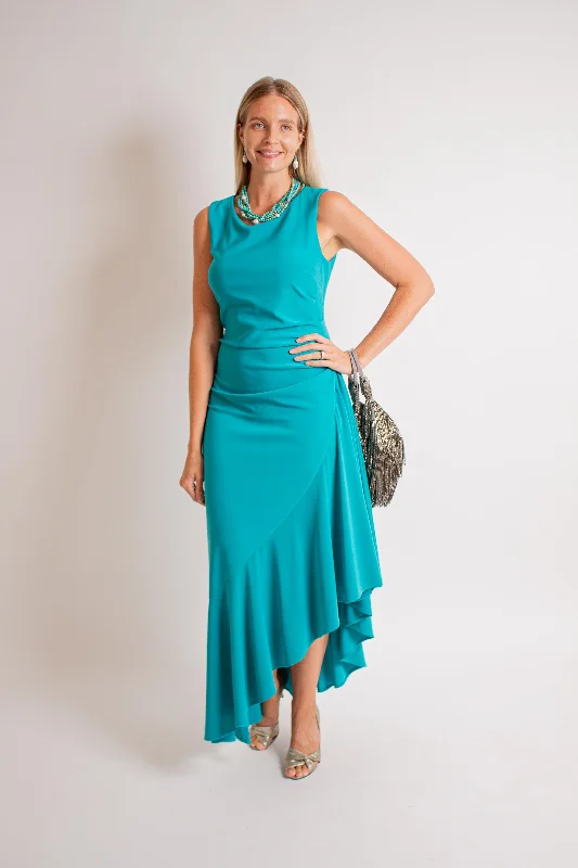 Ocean Blue Sleeveless Asymmetric Dress