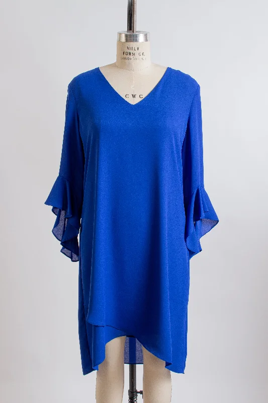 Blue Woven Knee Length Dress