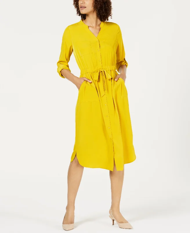 Petite 3/4-Sleeve Belted Shirtdress