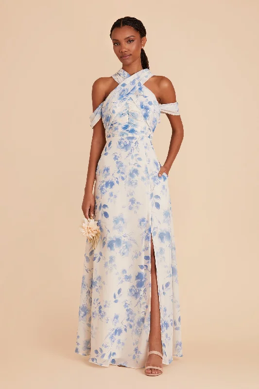 Cara Chiffon Dress - Blue Rococo Floral