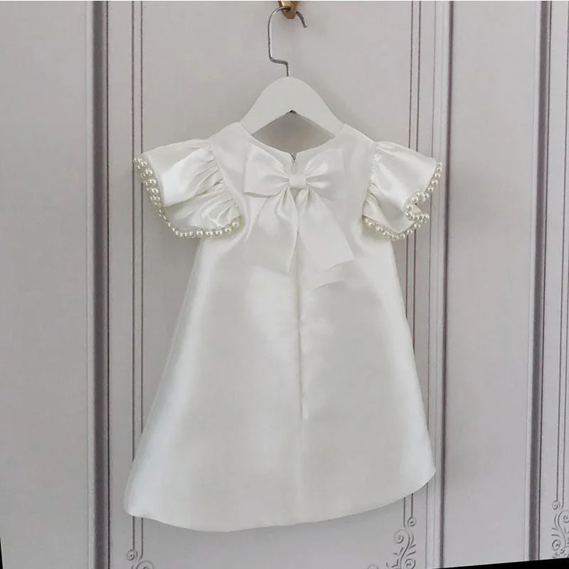 Cute Baby Girl White Dress Toddler Pageant First Birthday Princess Dress