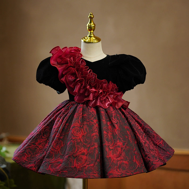 Cute Baby Girl Wine Red Dress Toddler Birthday Christmas Princess Dress