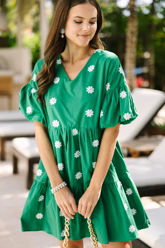 Face The Day Ahead Green Embroidered Dress