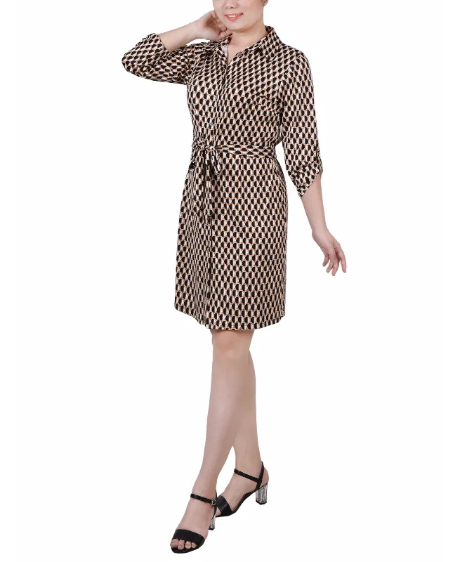 NY Collection Petite 3/4 Sleeve Printed Shirt Dress