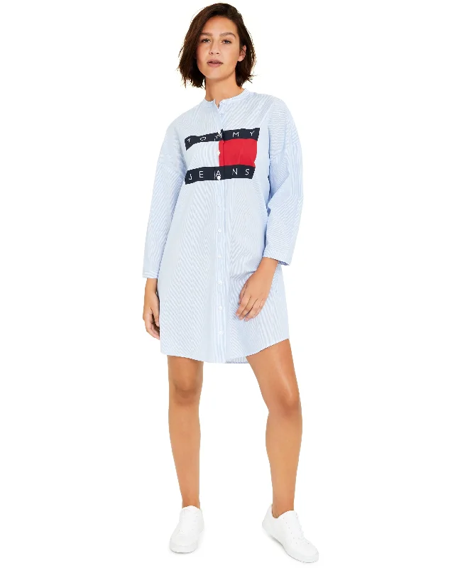 Tommy Jeans Womens Cornell Stripe Flag Cotton Shirt Dress