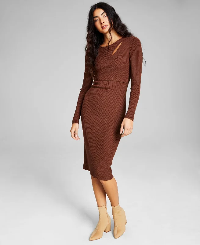 Women's Cutout Long-Sleeve Sweater Dress