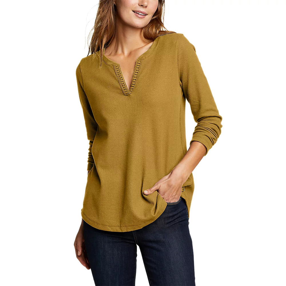 Women's Thermal Crochet Notch-Neck