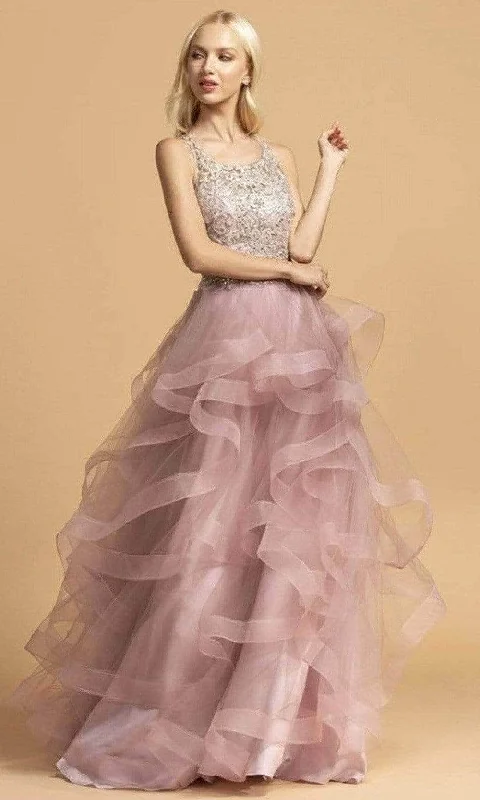 Aspeed Design - Tiered Tulle Long Dress L2160