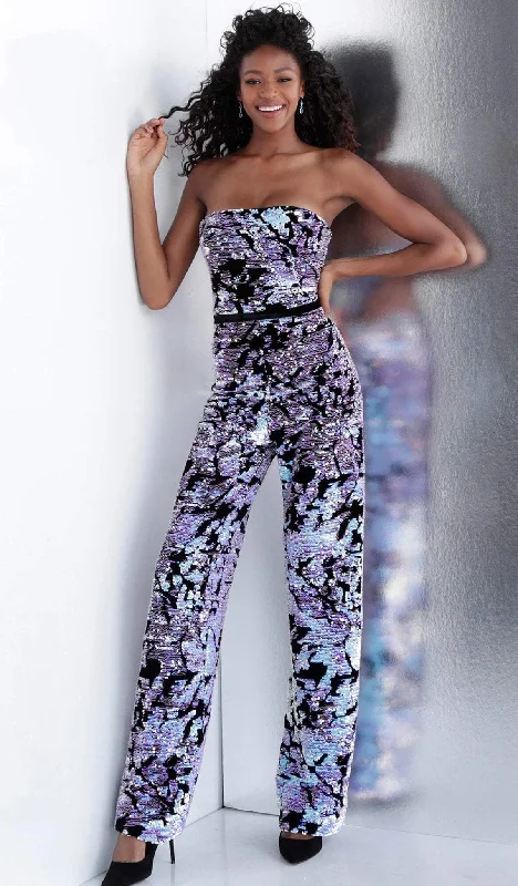 Jovani - Straight Across Sequined Fitted Jumpsuit 67849SC - 1 pc Multi-Color in Size 6 Available