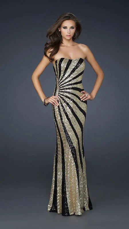 La Femme - 17456 Two Tone Sequined Semi-sweetheart Long Column Dress